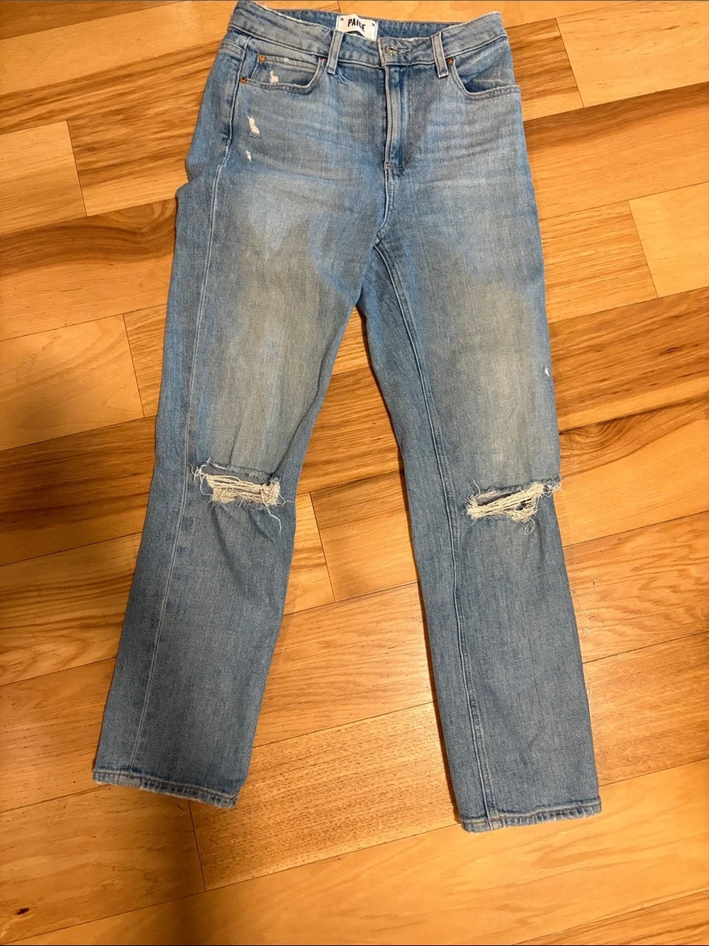 PAIGE Light Blue Ripped Straight Jeans
